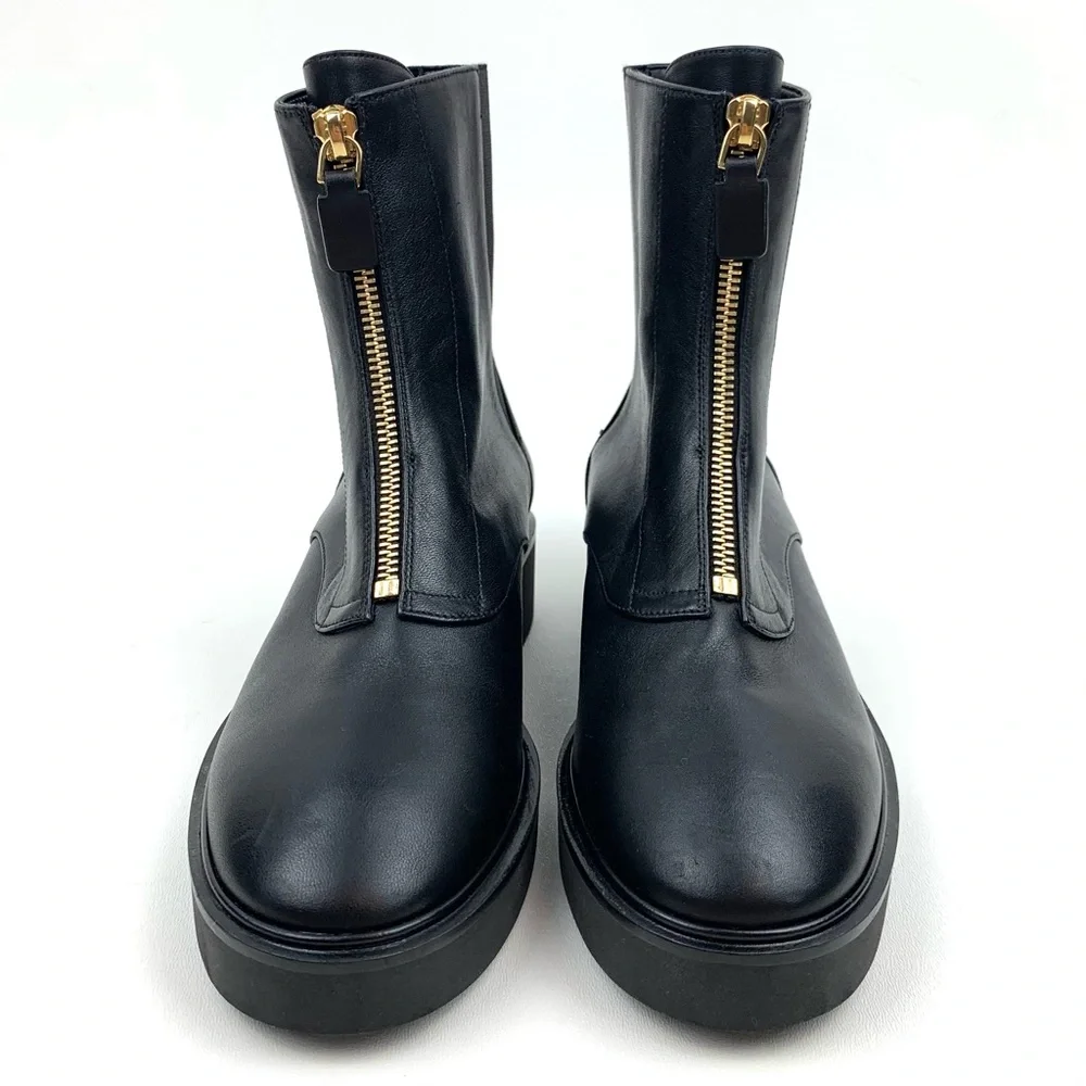 Stuart Weitzman Boots Black Leather Zip Front Ankle Bootie Low Heel Size 36.5 6 - Picture 3 of 10